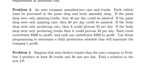 Solved Problem 3 An Auto Company Manufactures Cars And | Chegg.com