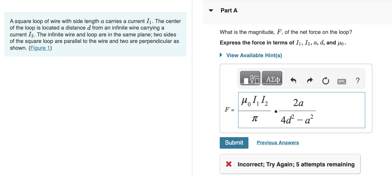 A square loop of wire with side length a carries a | Chegg.com
