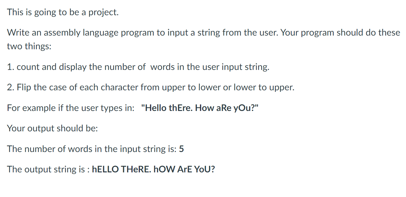 Solved This Is Going To Be A Project. Write An Assembly | Chegg.com