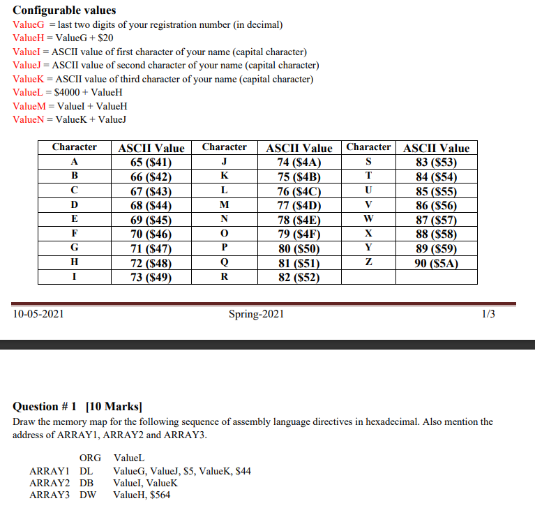 Configurable values ValueG = last two digits of your | Chegg.com