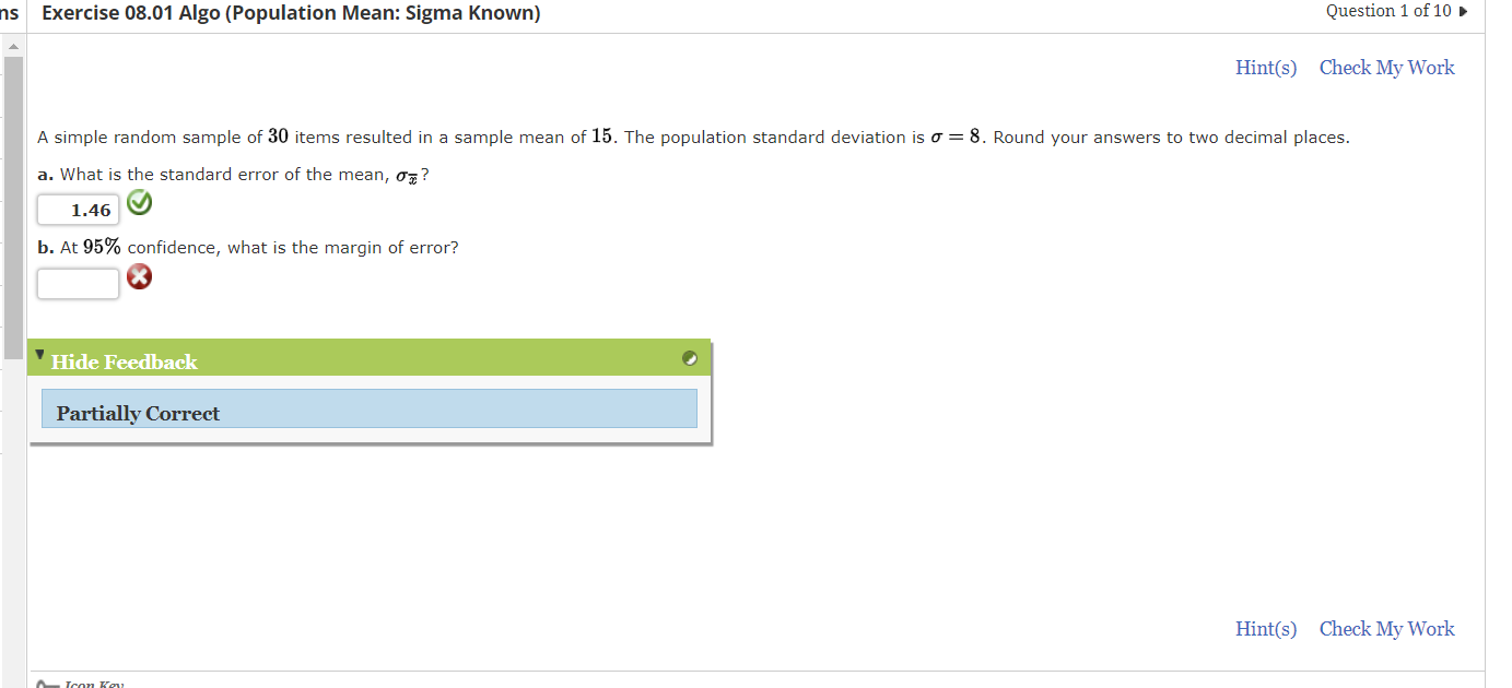 Solved Exercise 08.01 Algo (Population Mean: Sigma Known) | Chegg.com