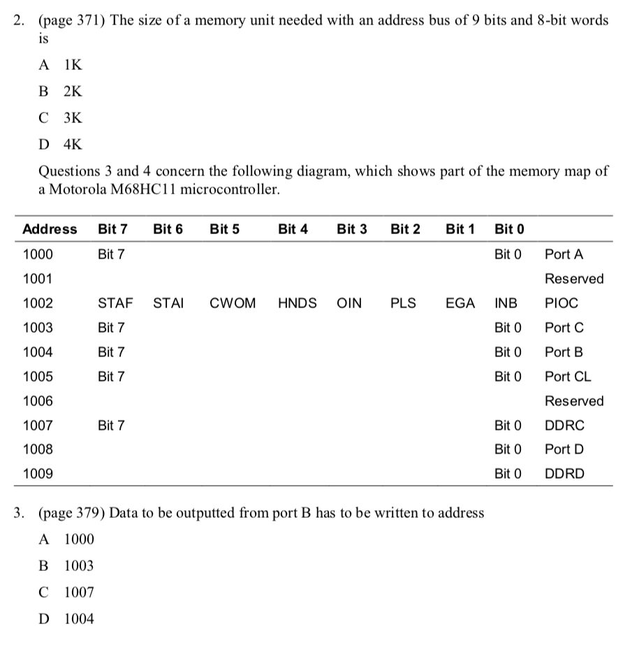 Solved 2. (page 371) The size of a memory unit needed with | Chegg.com