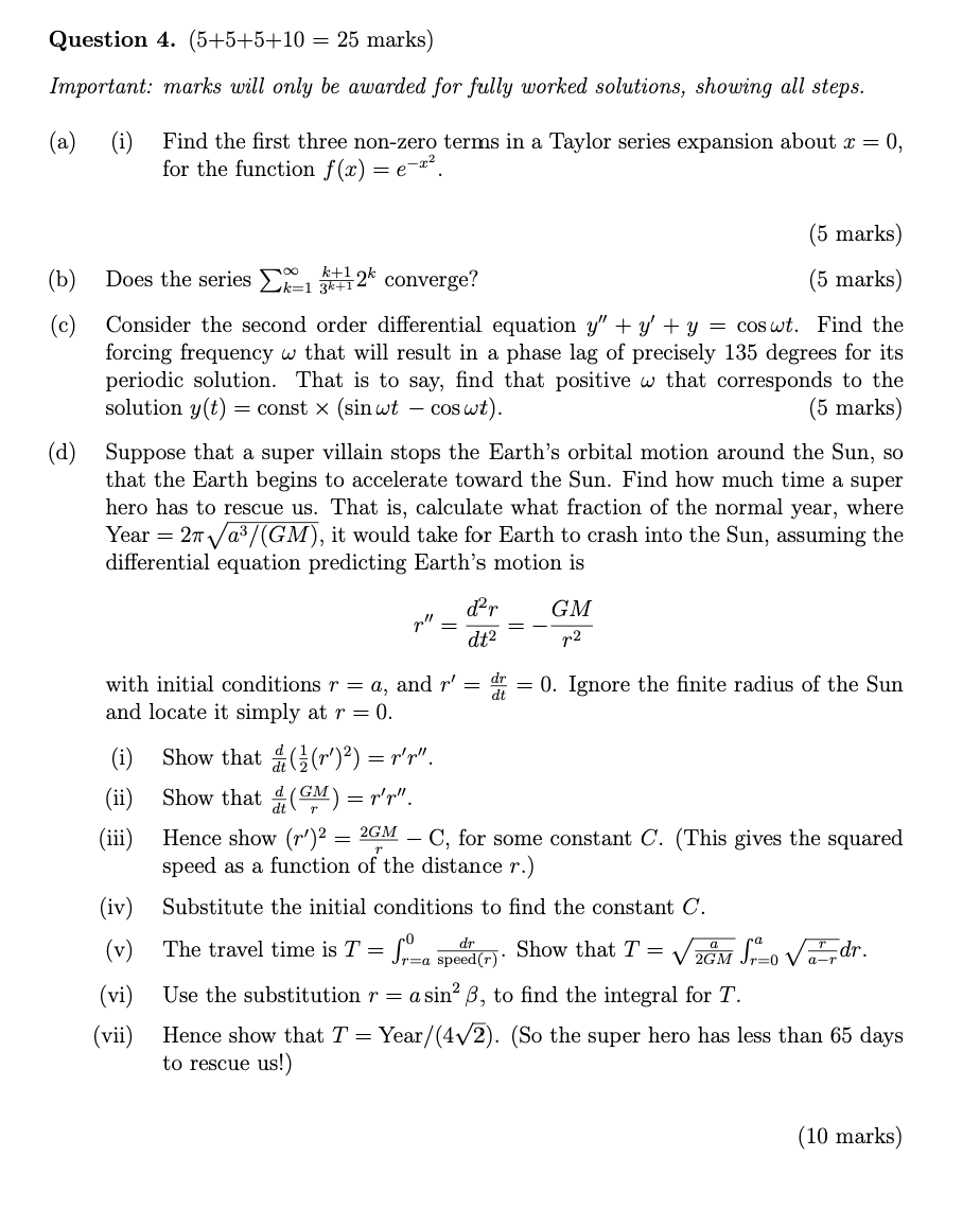 Solved Question 4. (5+5+5+10 = 25 marks) Important: marks | Chegg.com