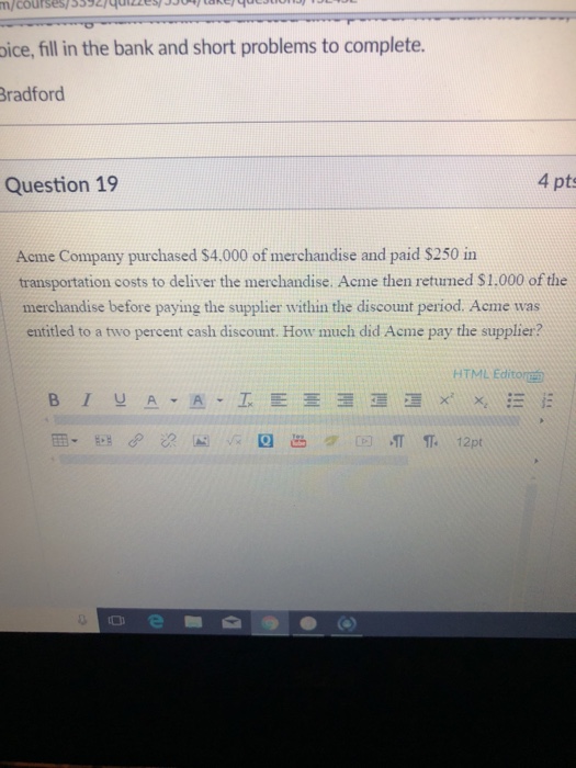 Solved Oice fill In The Bank And Short Problems To Complete Chegg