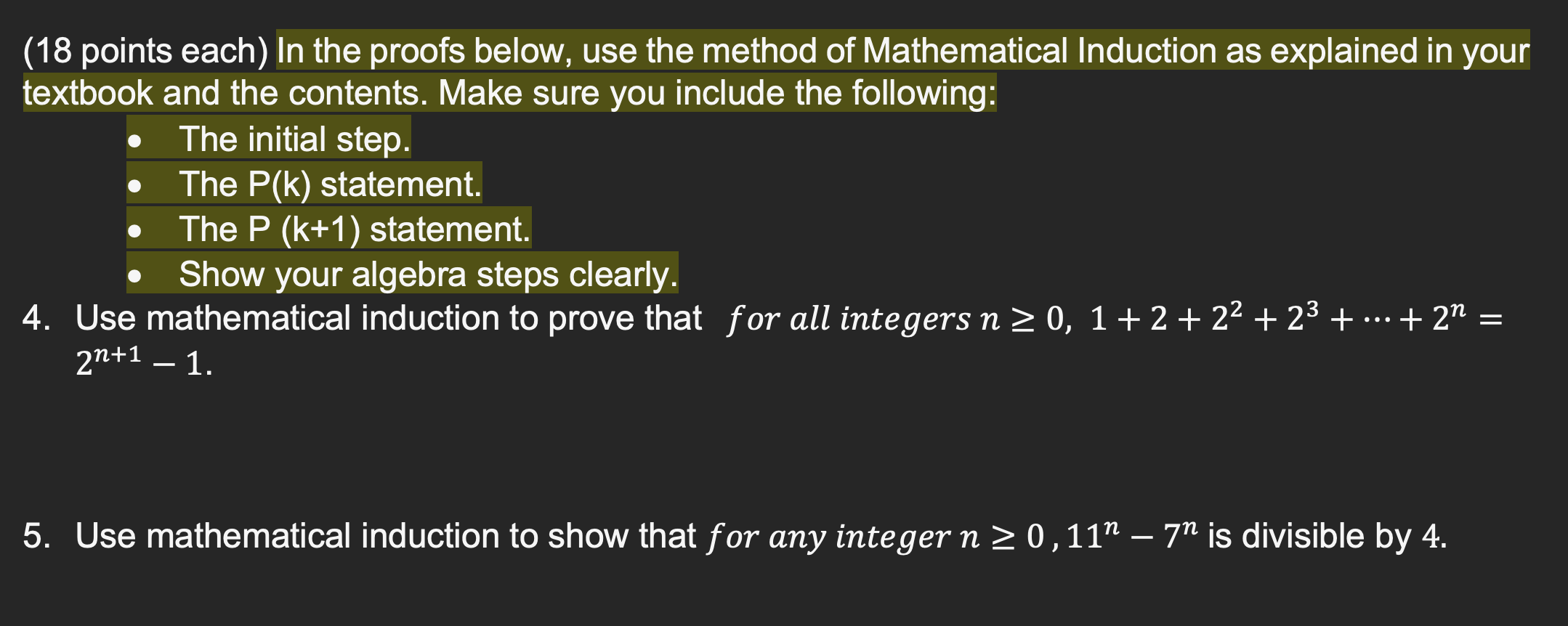 Proof by mathematical induction adapted from the textbook.[5