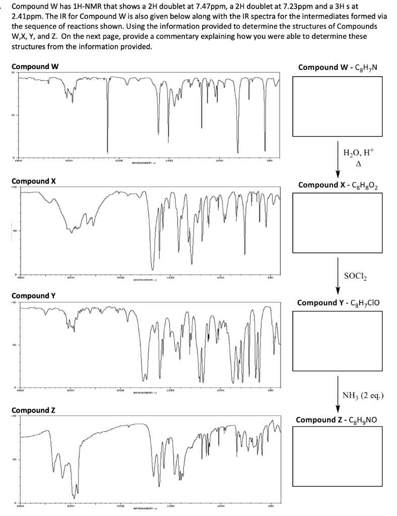 Solved Compound W has 1H-NMR that shows a 2H doublet at | Chegg.com
