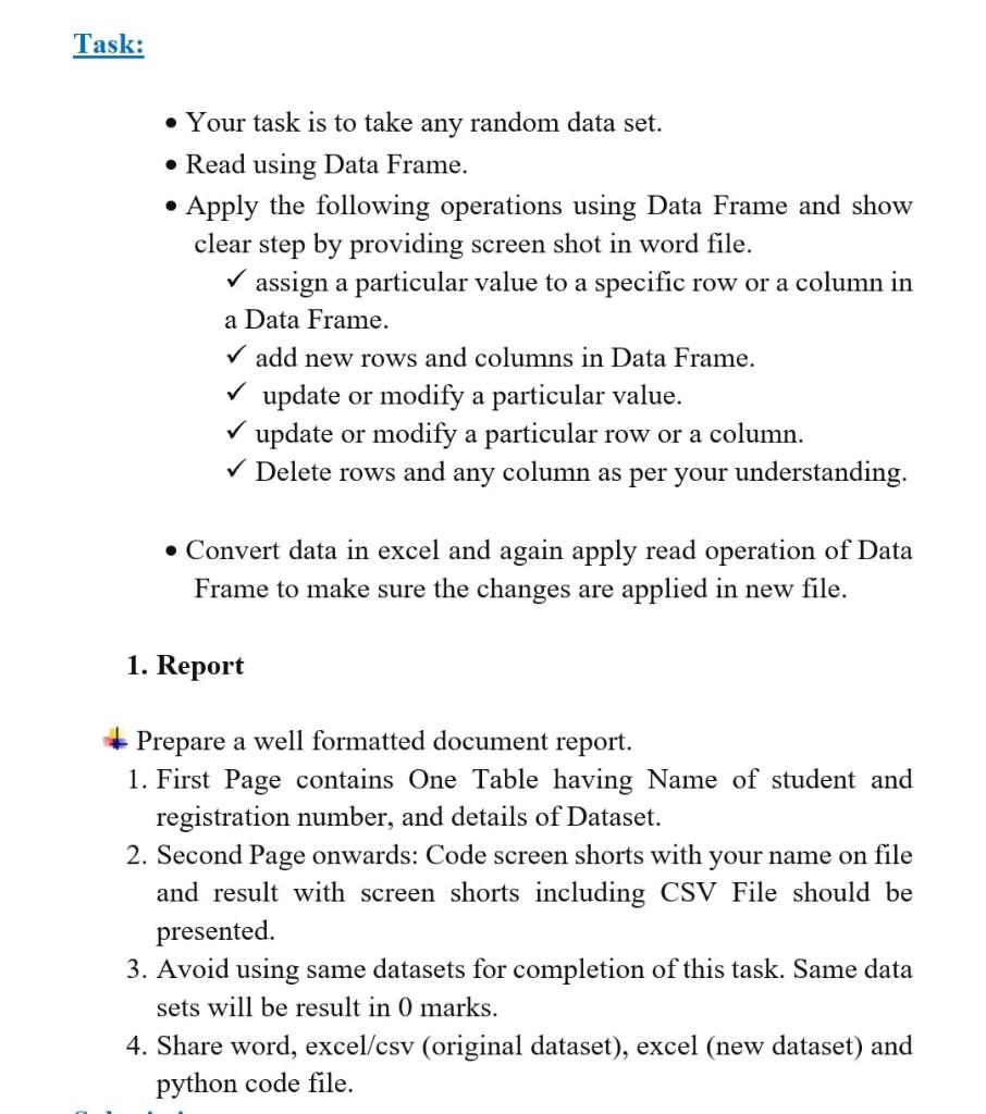 Solved Task • Your task is to take any random data set. •
