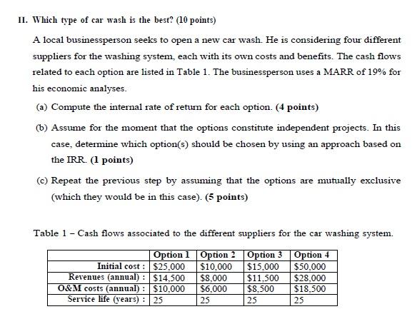 Solved II. Which type of car wash is the best? (10 points) A | Chegg.com