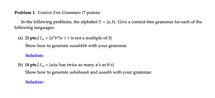 Solved Problem 1. Context-Free Grammars (7 Points) In The | Chegg.com