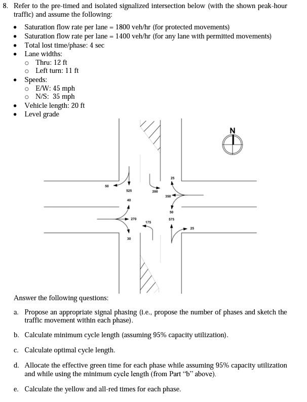 Solved 8. Refer to the pre-timed and isolated signalized | Chegg.com