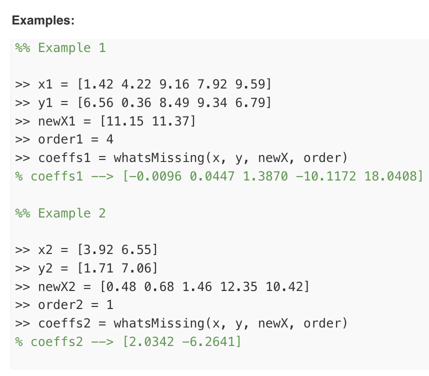 Solved Function Name: whatsMissing Inputs (2): 1. (double) | Chegg.com