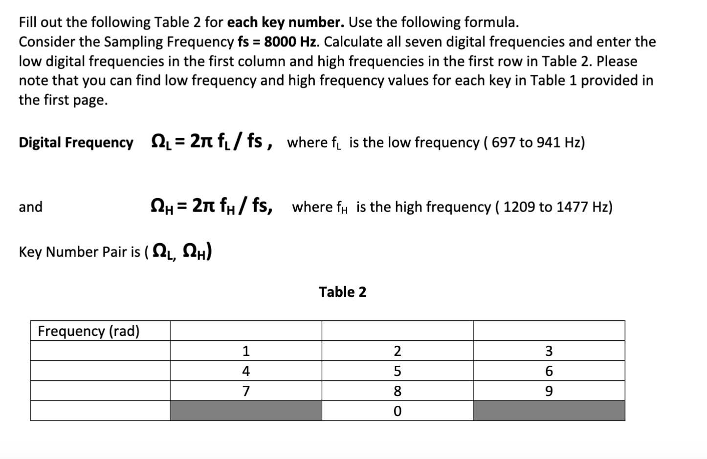 Solved Fill out the following Table 2 for each key number. | Chegg.com