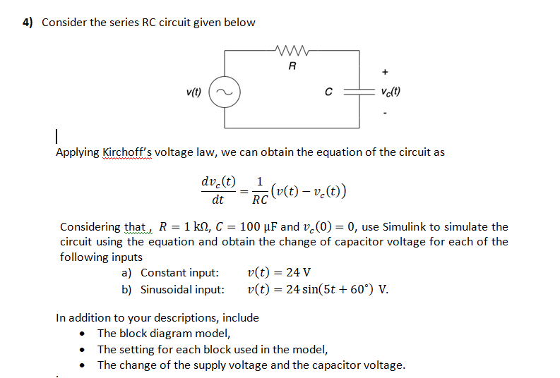 Solved 4) Consider the series RC circuit given below R + | Chegg.com