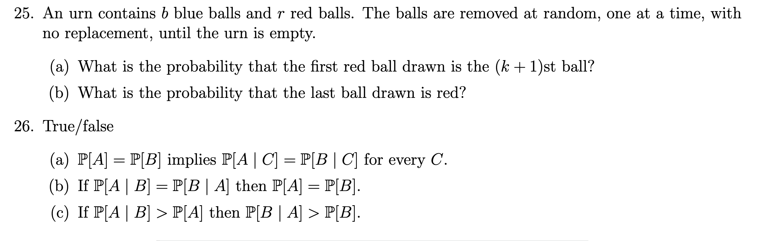 Solved 25. An urn contains b blue balls and r red balls. The | Chegg.com