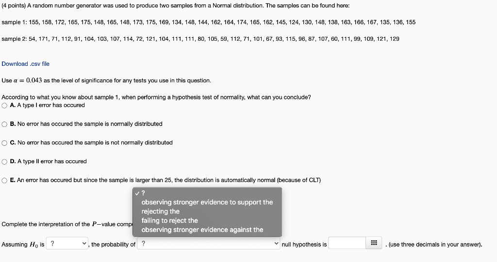 Solved (4 points) A random number generator was used to | Chegg.com