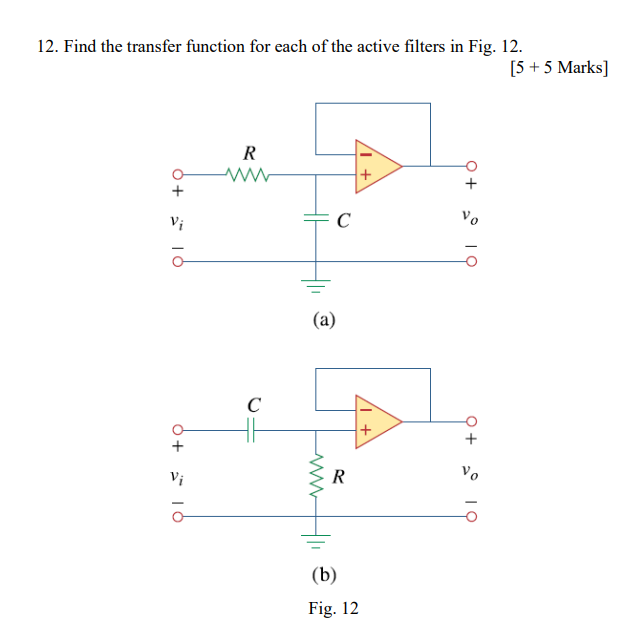 Solved 12. Find the transfer function for each of the active | Chegg.com