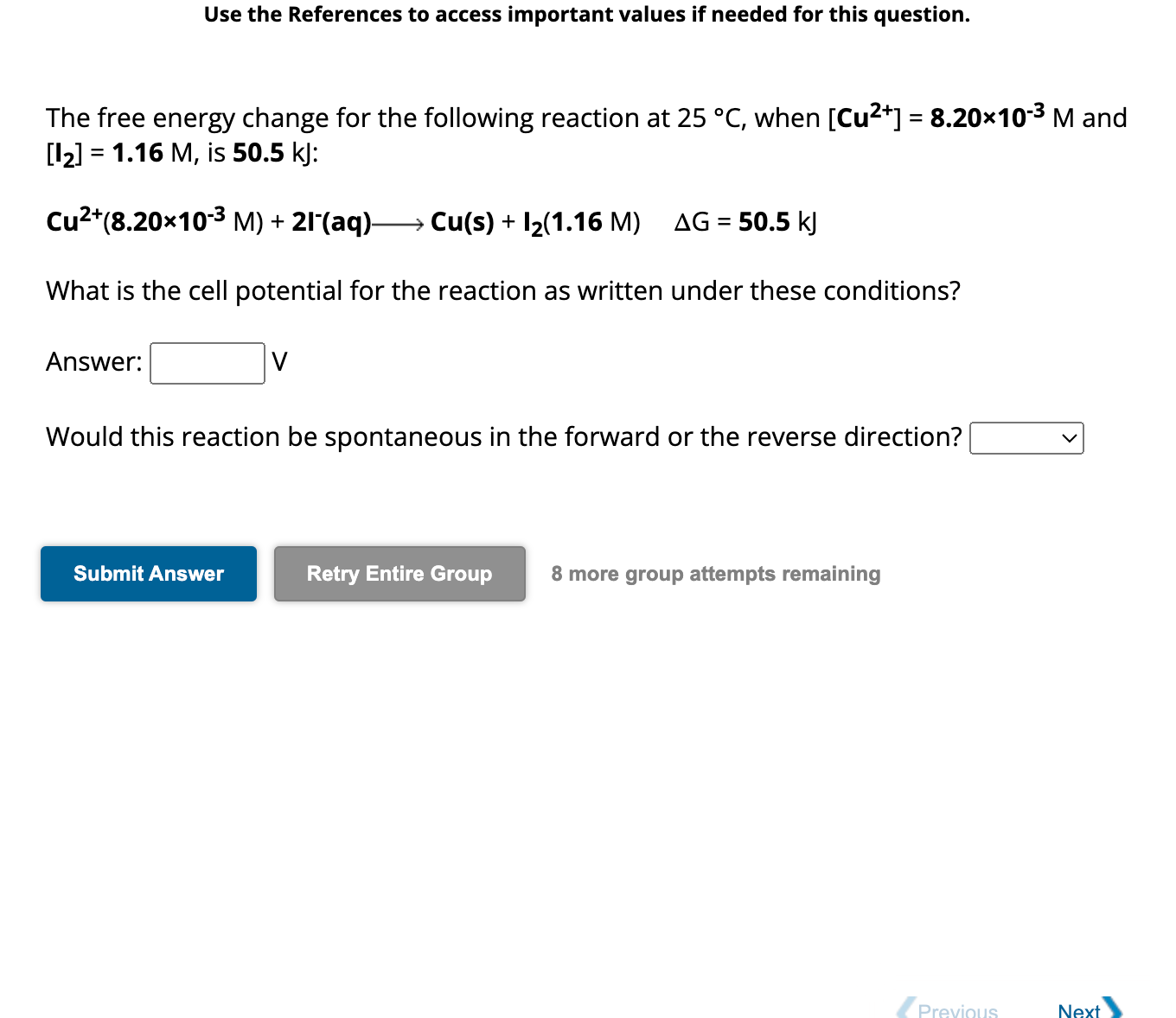 Solved The free energy change for the following reaction at | Chegg.com