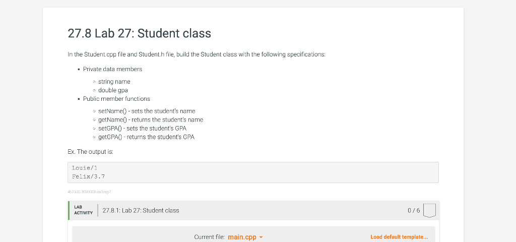 Solved 27.8 Lab 27: Student class In the Student.cpp file | Chegg.com