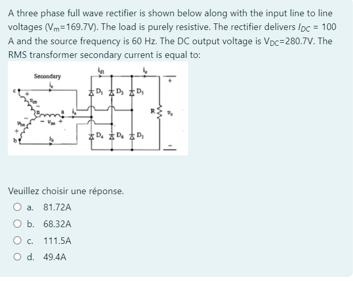 Solved A Three Phase Full Wave Rectifier Is Shown Below