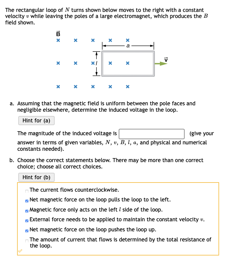 Solved The rectangular loop of N turns shown below moves to | Chegg.com