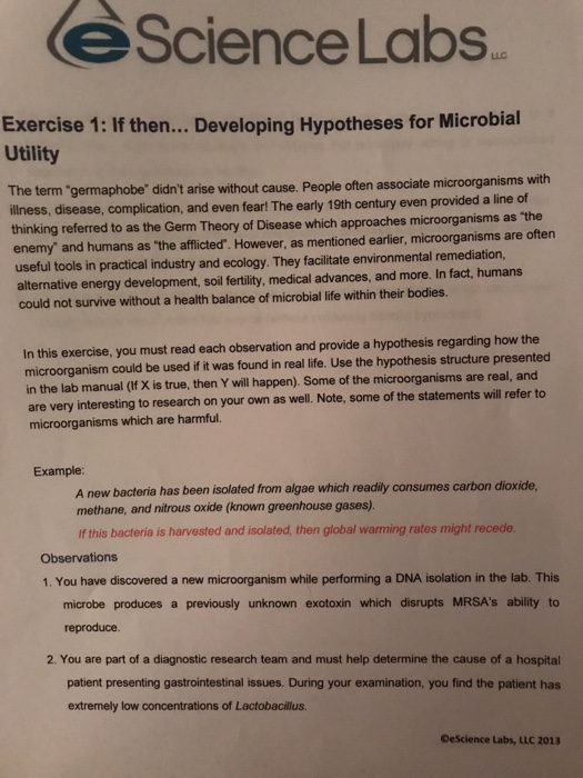 eScience Labs LLC Exercise 1 If then... Developing