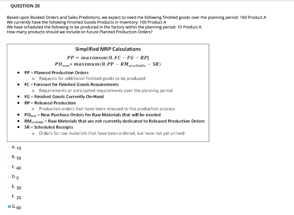 Solved QUESTION 20 Based upon Booked Orders and Sales