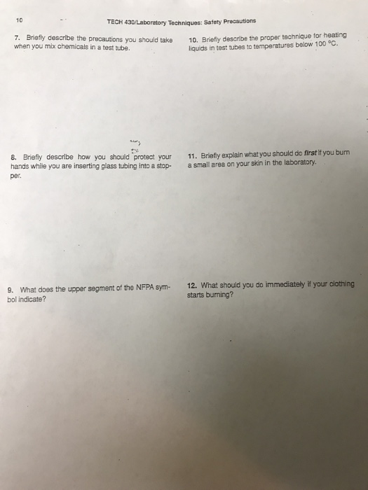 Solved TECH 430/Laboratory Techniques: Safety Precautions | Chegg.com