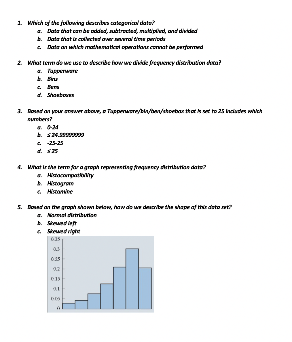 Solved 1. Which of the following describes categorical data? | Chegg.com