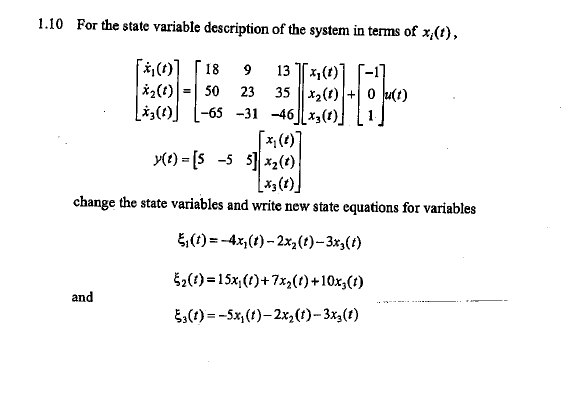Solved 1.10 For the state variable description of the system | Chegg.com