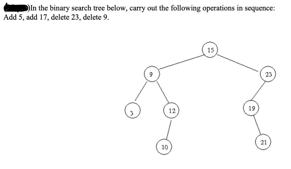 Solved 1 )1n the binary search tree below, carry out the | Chegg.com