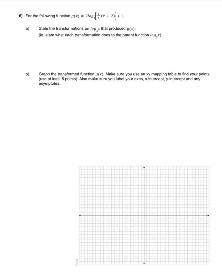 Solved For the following function g(x)=2log3[21(x+2)]+1 a) | Chegg.com