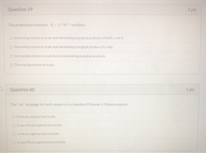 Solved Question 59 1 pts The production function Q - L1/ | Chegg.com
