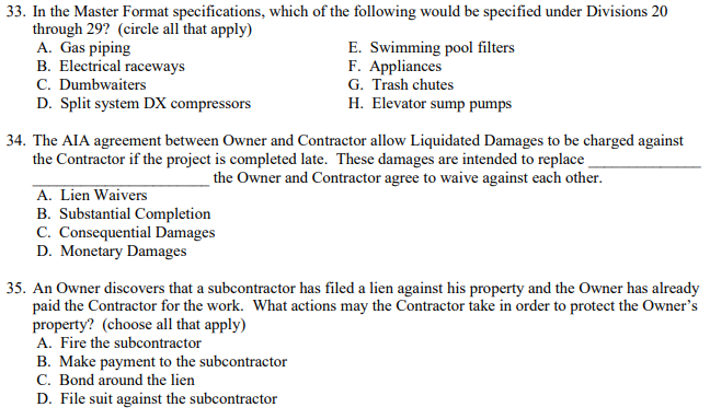 Solved 33. In the Master Format specifications, which of the | Chegg.com