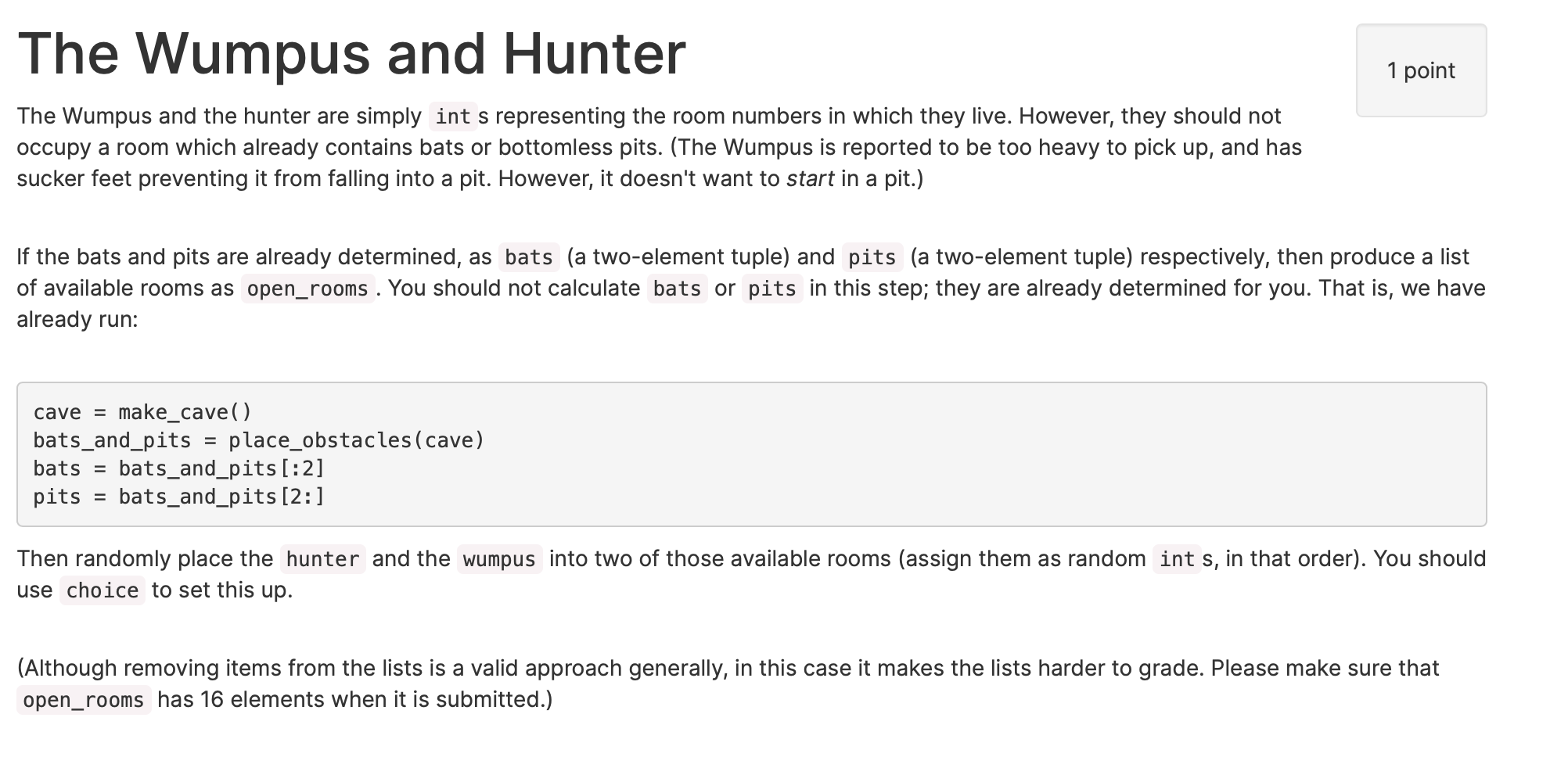 The Wumpus And Hunter 1 Point The Wumpus And The H Chegg Com