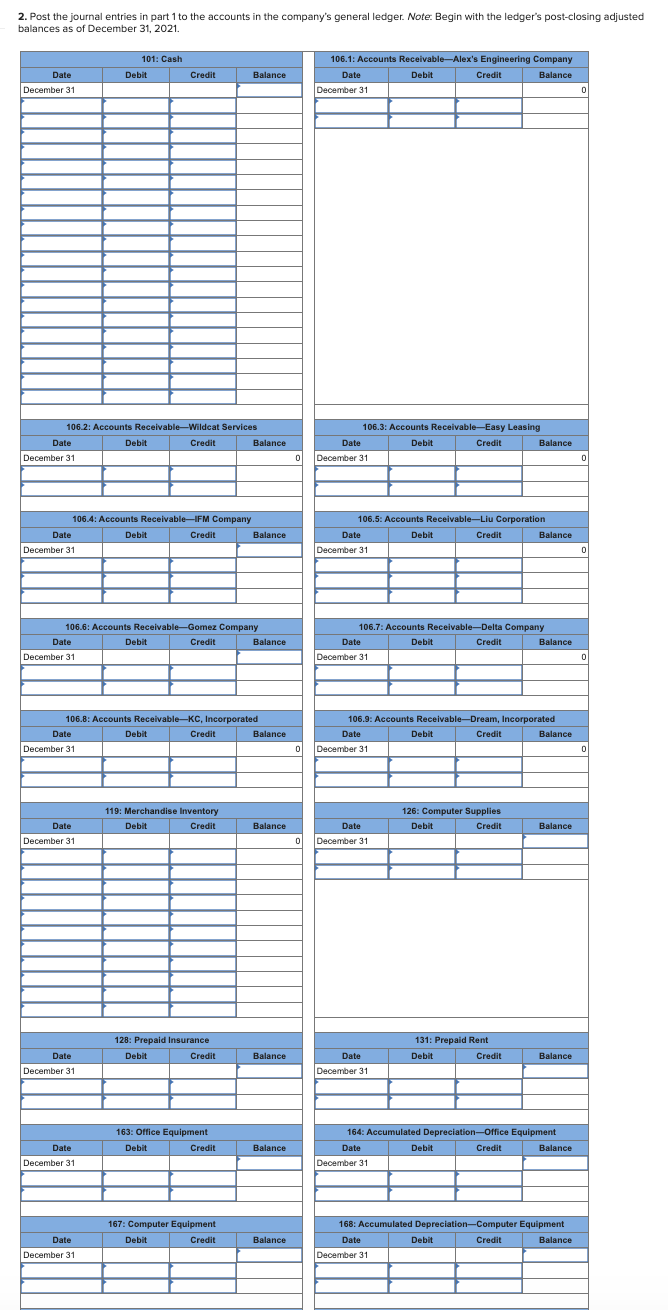 2. Post the journal entries in part 1 to the accounts