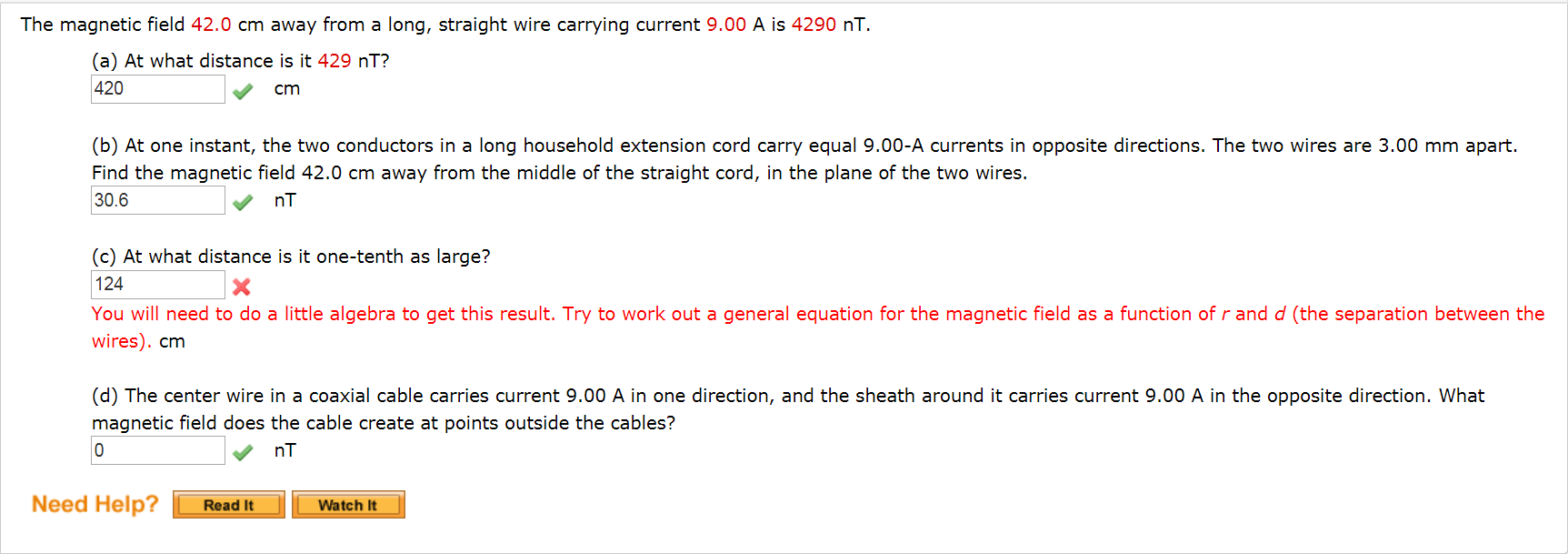 Solved The magnetic field 42.0 cm away from a long, straight | Chegg.com