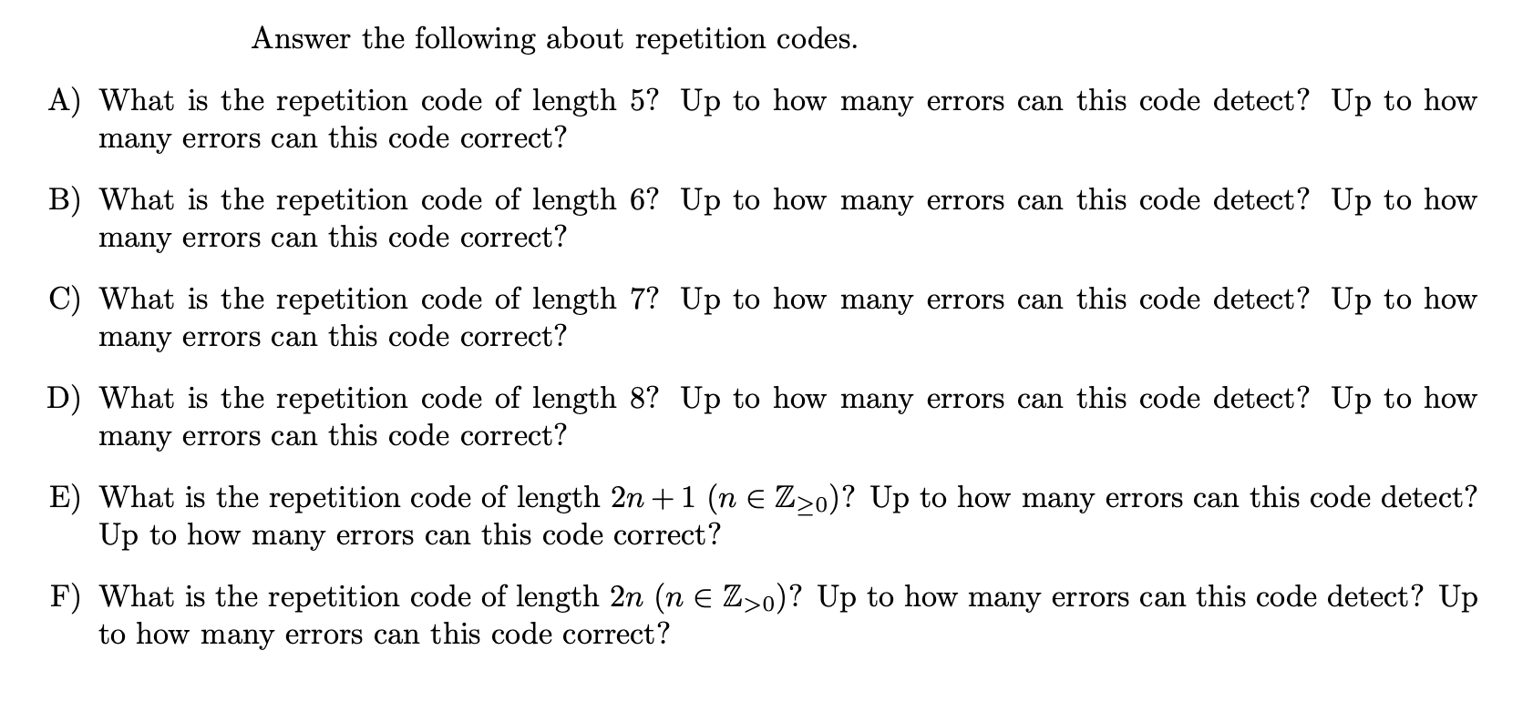 Solved Answer the following about repetition codes. A) What | Chegg.com