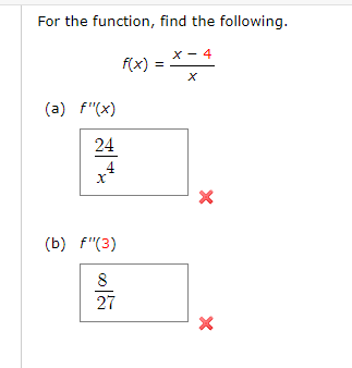 Solved For the function, find the following. f(x)=xx−4 (a) | Chegg.com