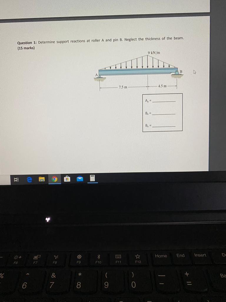 Solved Question 1: Determine Support Reactions At Roller A | Chegg.com