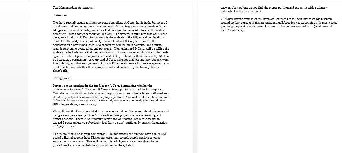 Solved Tax Memorandum Assignment Situation You | Chegg.com