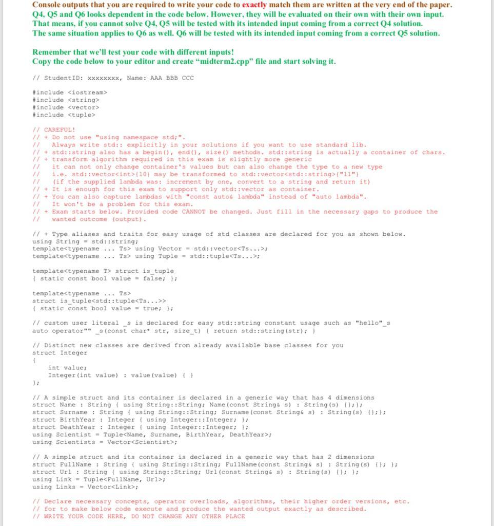 Console outputs that you are required to write your | Chegg.com