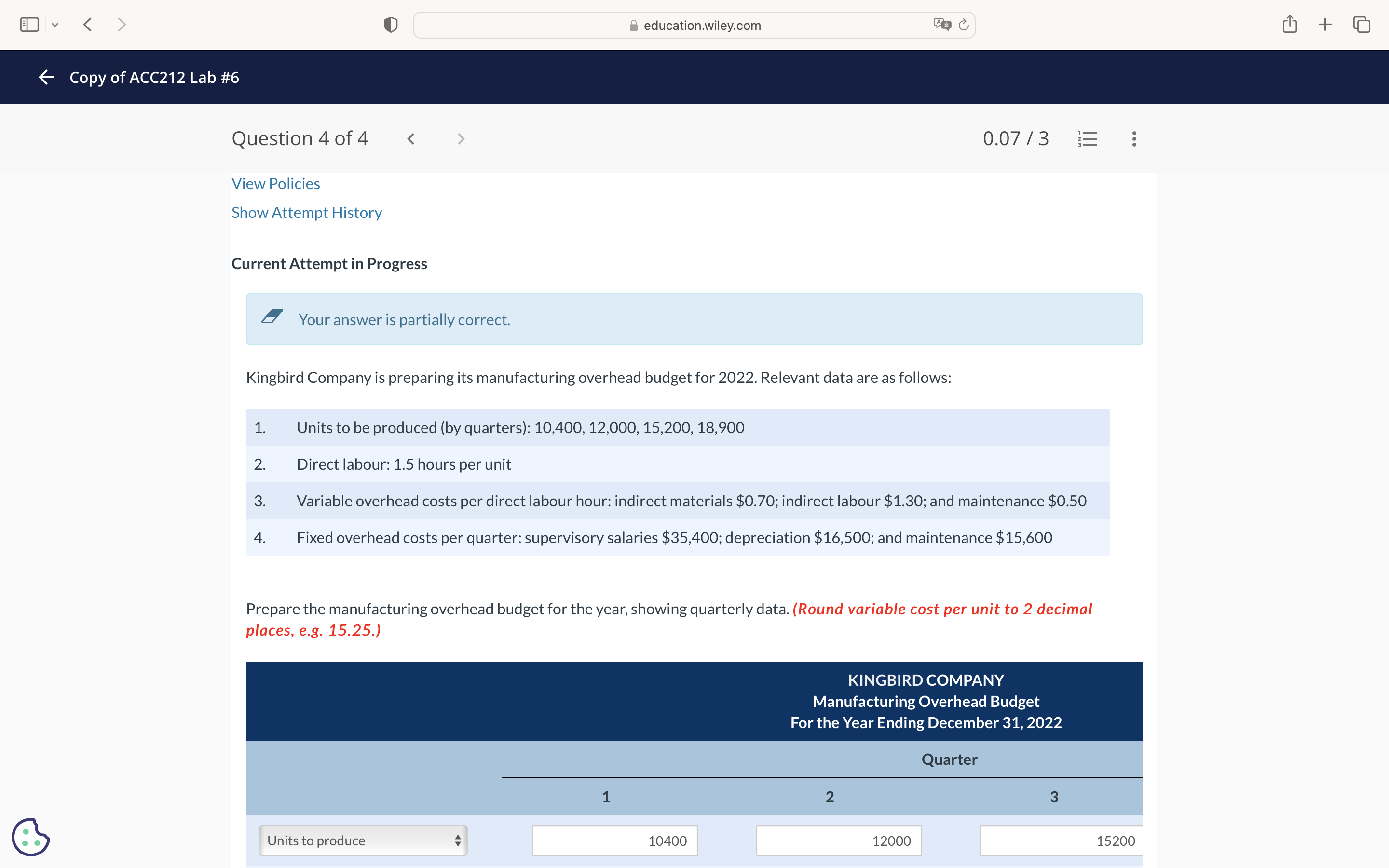Prepare the manufacturing overhead budget for the