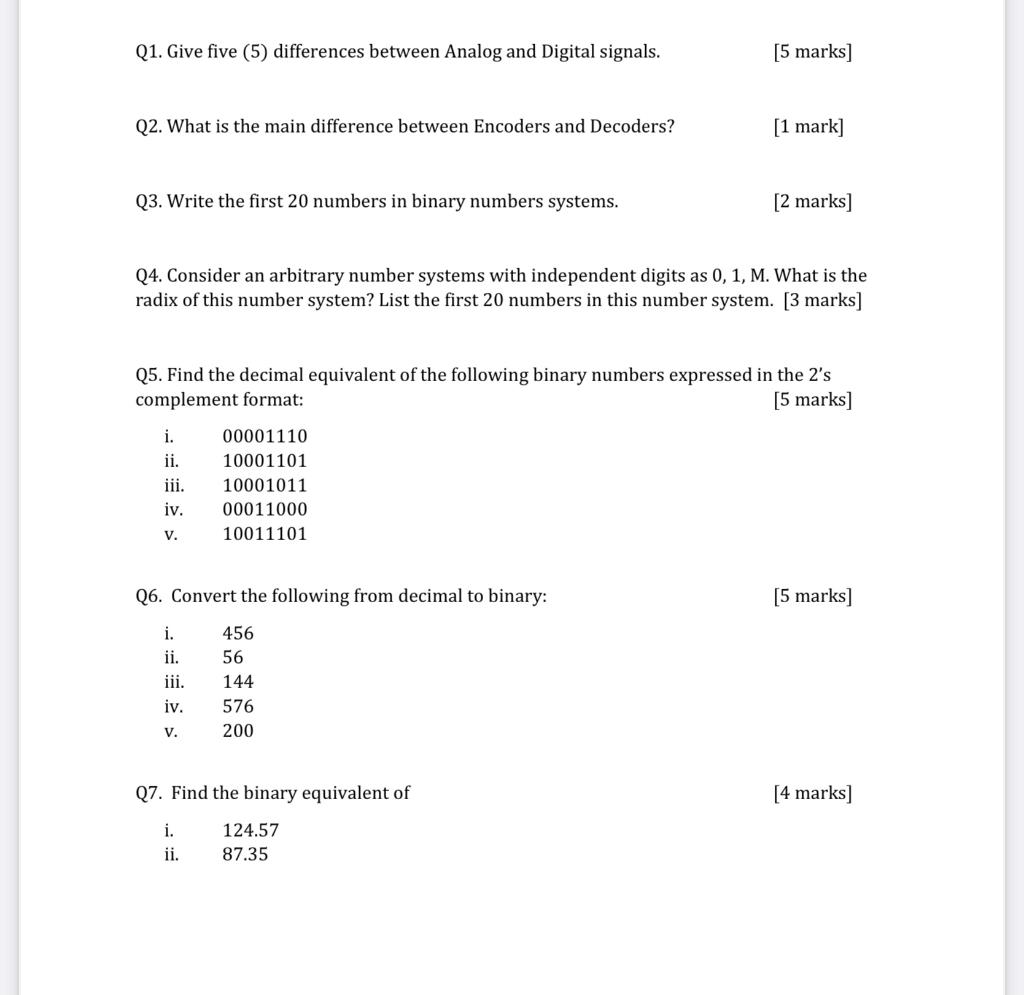 Solved Q1. Give five (5) differences between Analog and | Chegg.com