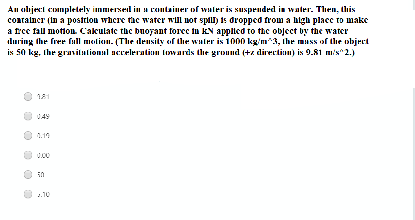Solved An object completely immersed in a container of water | Chegg.com