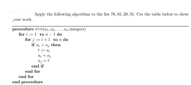 Solved Apply the following algorithm to the list | Chegg.com