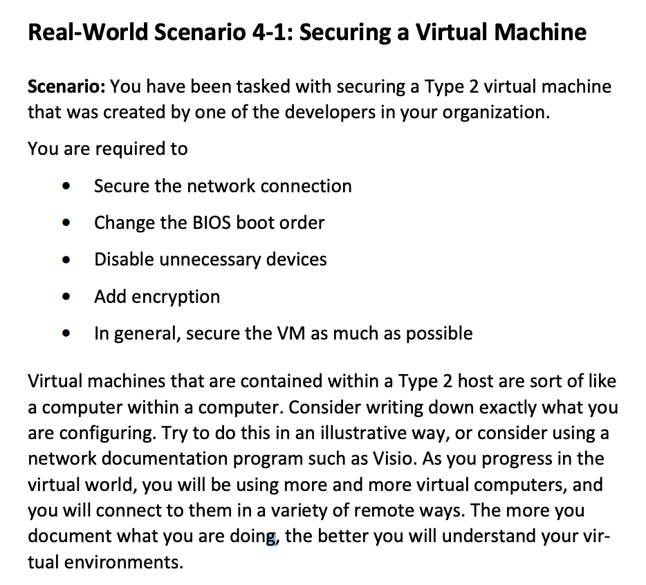 Solved Real-World Scenario 4-1: Securing a Virtual Machine | Chegg.com