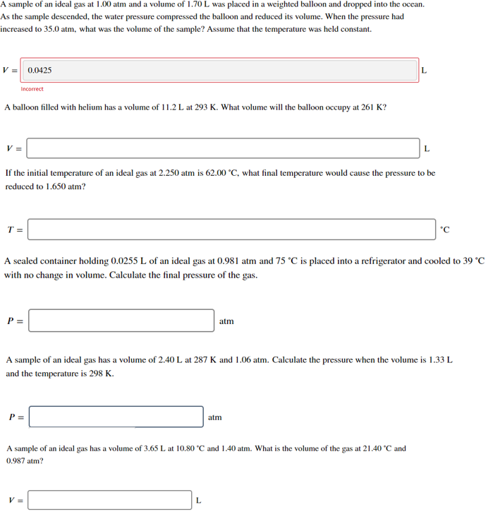 Solved A sample of an ideal gas at 1.00 atm and a volume of | Chegg.com