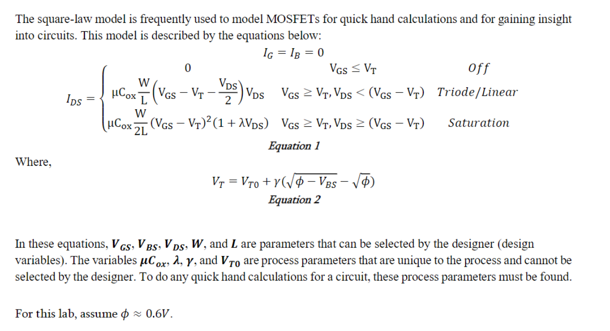 Solved uCox The squarelaw model is frequently used to model