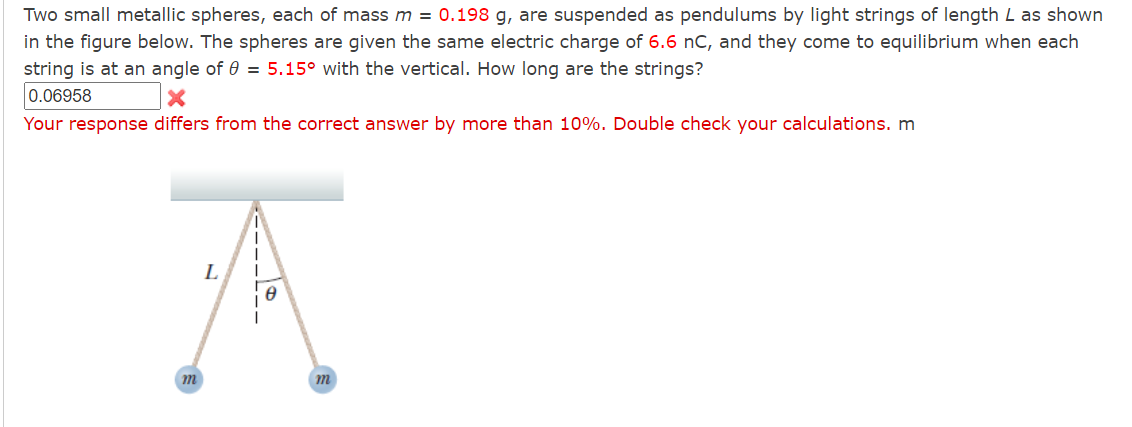 Solved Two small metallic spheres, each of mass m=0.198 g, | Chegg.com