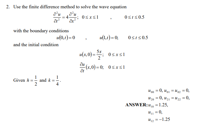 Solved 2. Use the finite difference method to solve the wave | Chegg.com